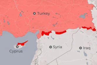 Χάρτης του Υπουργείου Εξωτερικών του Ισραήλ που δείχνει τις περιοχές τουρκικής κατοχής σε Κύπρο, Συρία και Ιράκ