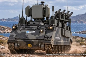 Ελληνικό M113-EW με σύστημα Κένταυρος και αναχαιτιστικά drone σε νησιωτικό τοπίο