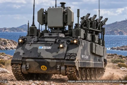 Ελληνικό M113-EW με σύστημα Κένταυρος και αναχαιτιστικά drone σε νησιωτικό τοπίο