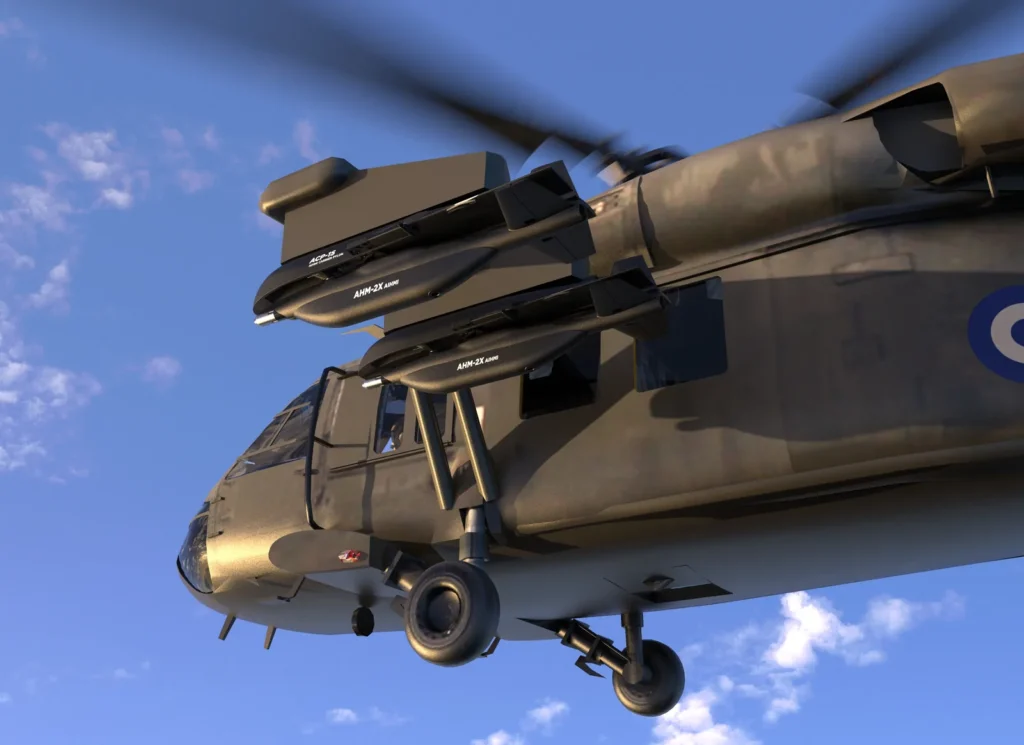 Πλάγια όψη ελικοπτέρου Black Hawk με AHM-2X σε pylon