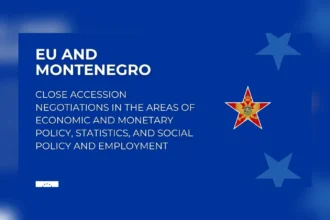 Γραφικό της Ευρωπαϊκής Επιτροπής με τίτλο EU and Montenegro και το κόκκινο αστέρι με τον δικέφαλο αετό του Μαυροβουνίου