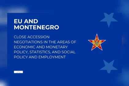 Γραφικό της Ευρωπαϊκής Επιτροπής με τίτλο EU and Montenegro και το κόκκινο αστέρι με τον δικέφαλο αετό του Μαυροβουνίου