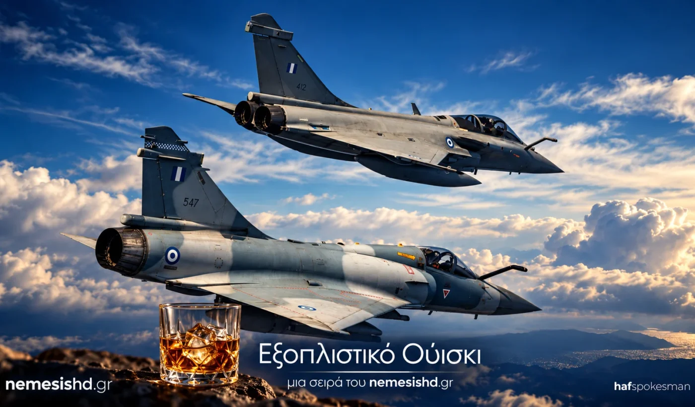 Mirage 2000-5 και Rafale της Πολεμικής Αεροπορίας σε πτήση, με ποτήρι ουίσκι, για τη σειρά Εξοπλιστικό Ουίσκι του NEMESIS HD
