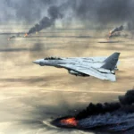 F-14A Tomcat πάνω από φλεγόμενες πετρελαιοπηγές του Κουβέιτ
