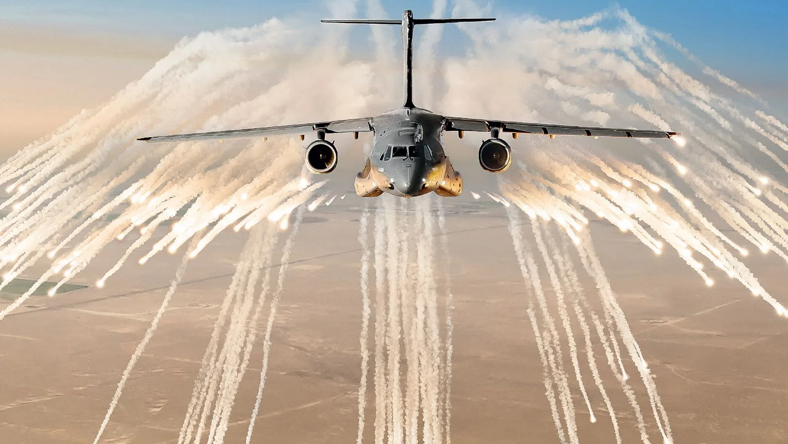 KC-390 εκτοξεύει θερμικά αντίμετρα flares