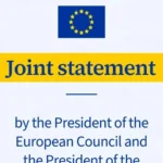 Κάρτα με τη σημαία της ΕΕ και την επιγραφή Joint statement by the President of the European Council and the President of the European Commission