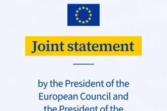 Κάρτα με τη σημαία της ΕΕ και την επιγραφή Joint statement by the President of the European Council and the President of the European Commission