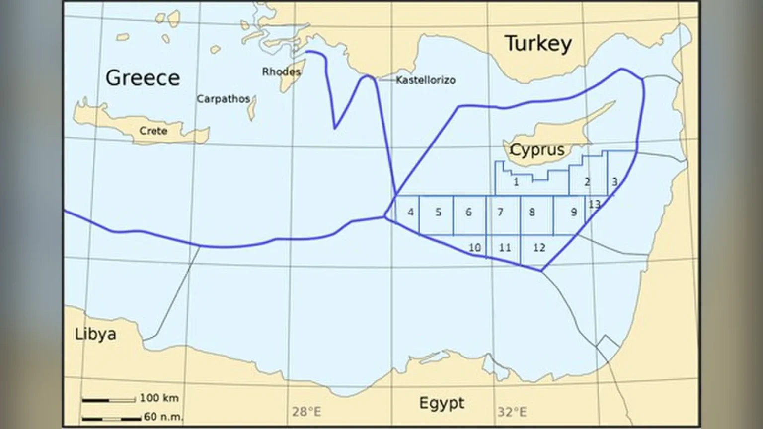 Χάρτης με τα οικόπεδα της κυπριακής ΑΟΖ