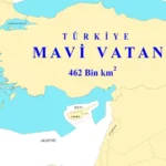 Τουρκικός χάρτης με την επιγραφή Türkiye Mavi Vatan 462 Bin km2 και γαλάζιες ζώνες στο Αιγαίο, στη Μεσόγειο και στη Μαύρη Θάλασσα