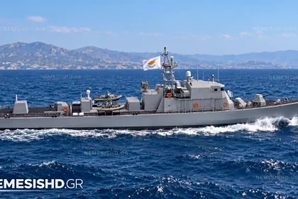 Ψηφιακή απεικόνιση περιπολικού ανοικτής θαλάσσης με κυπριακή σημαία για τη συμφωνία Κύπρου και Ισραήλ