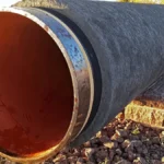Τμήμα μεγάλου σωλήνα του αγωγού Nord Stream εκτεθειμένο σε υπαίθριο χώρο
