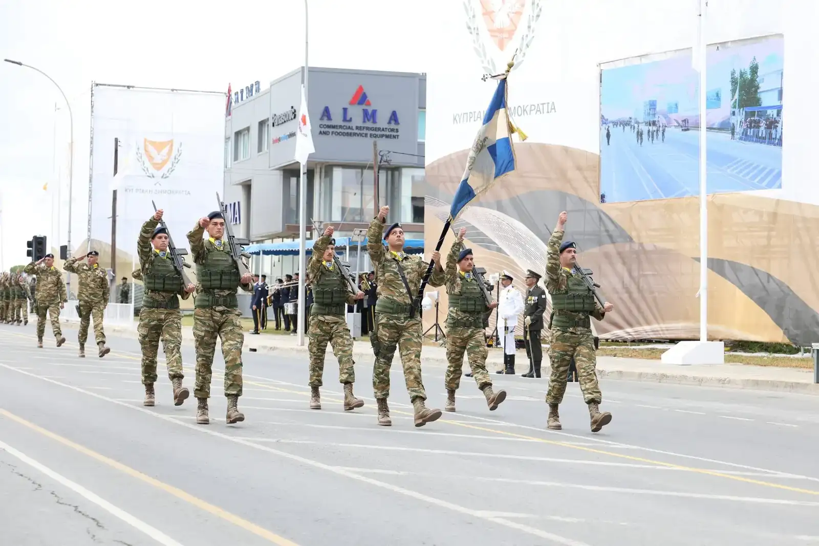 Cypriot National Guard contingent and flag