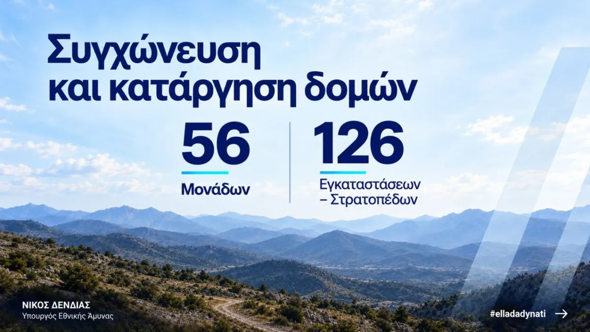 Συγχώνευση και κατάργηση 56 μονάδων και 126 εγκαταστάσεων και στρατοπέδων